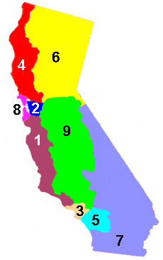 Map of California, divided by region