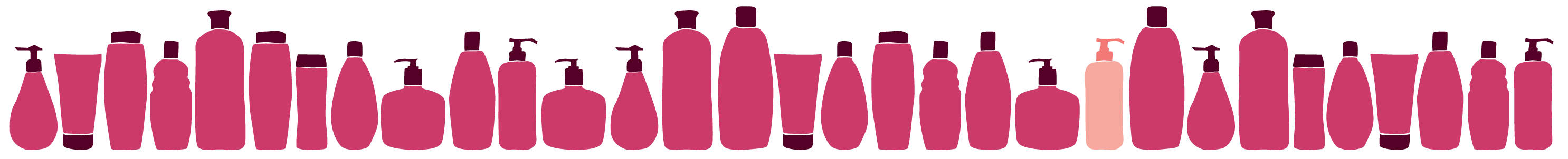 30 red bottles and 1 pink bottle showing only 1 in 31 products studied had its chemicals of  concern disclosed on the label