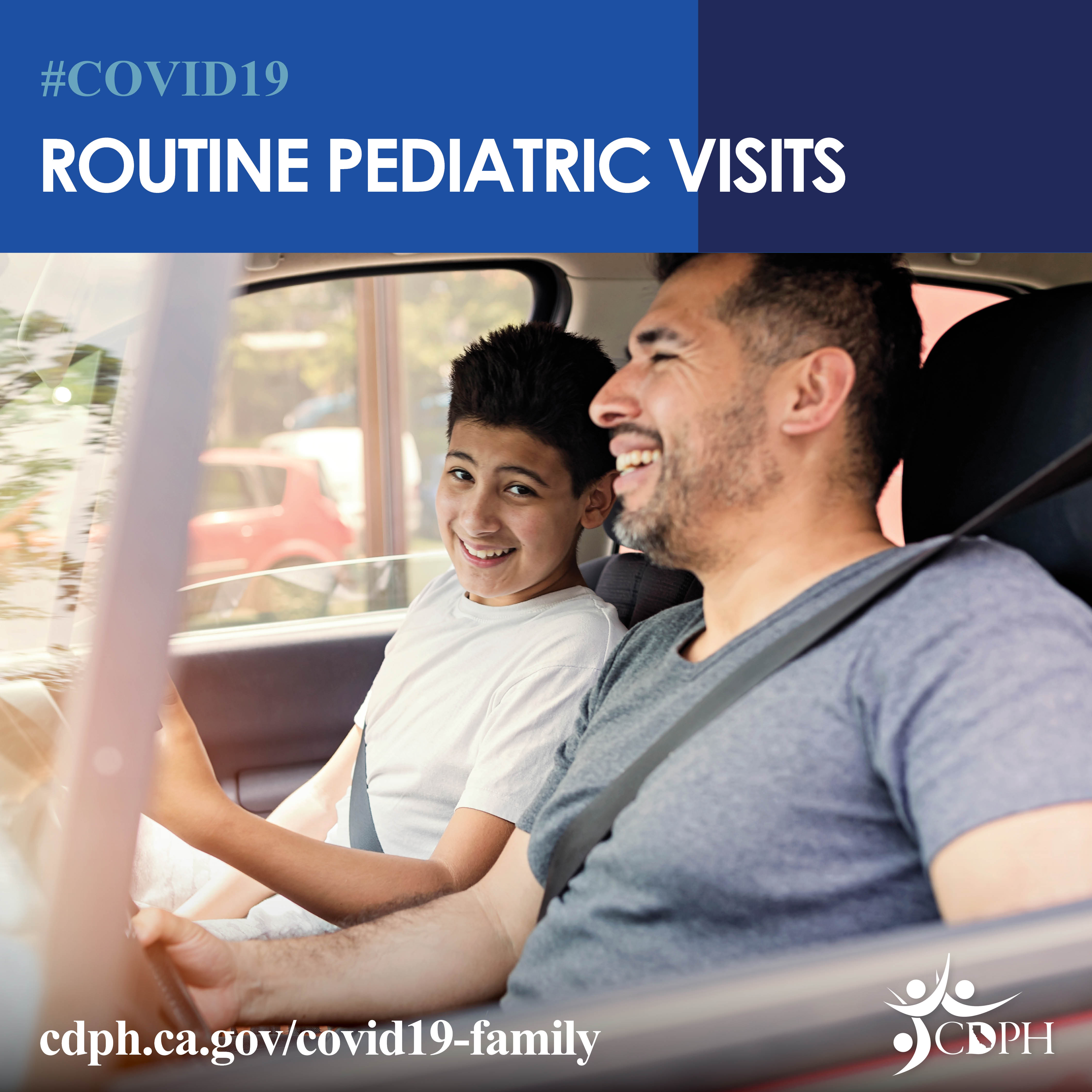 routine pediatric visit with boy and father in car smiling