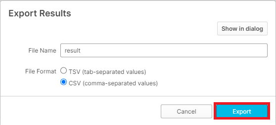 picture showing to select CSV for export results