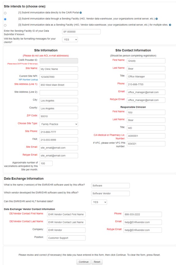 Image showing a sample of what a completed form looks like.