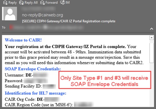 Image showing an example of a secure email that will be sent with your site credentials.