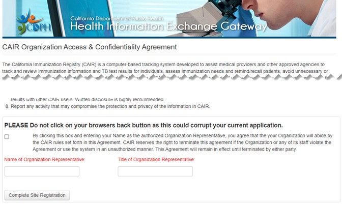 Image showing the CAIR Organization Access & Confidentiality Agreement to review and e-sign Image showing the CAIR Organization Access & Confidentiality Agreement to review and e-sign