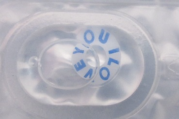 Decorative contact lens with "I love you" written on it. 