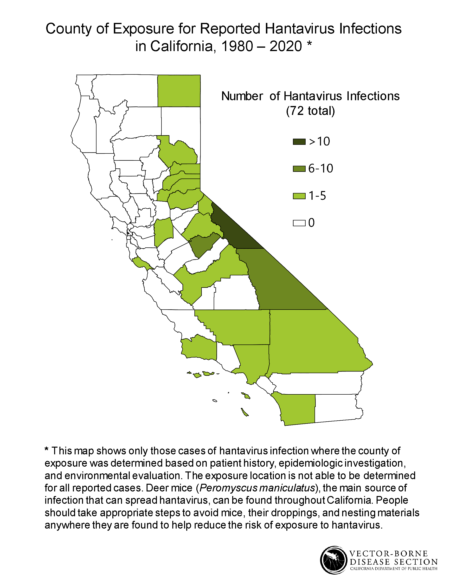 County of Exposure for Reported Hantavirus Infections