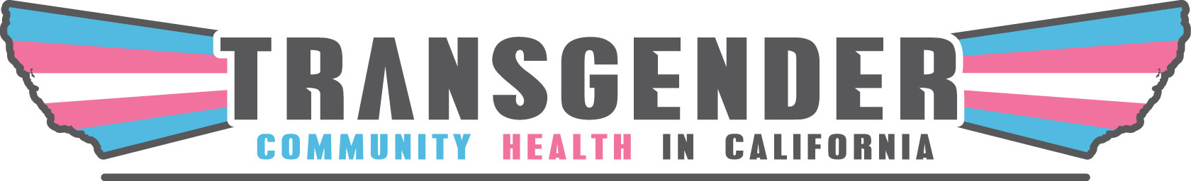 Header saying Transgender Community Health in California, and displaying the transgender flag colors