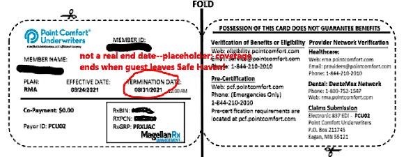 Medical insurance card given to Afghan guests on base with termination date circled