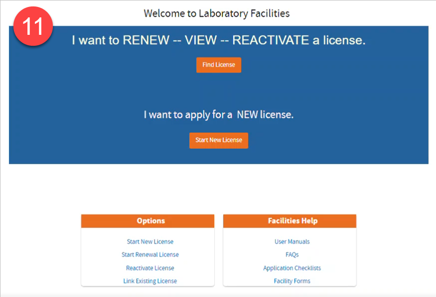 welcome screen showing you options to search and link a license or start a new license
