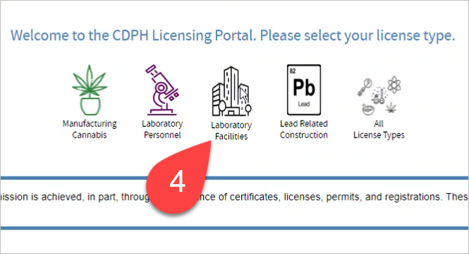 CDPH Licensing Portal where you see different programs