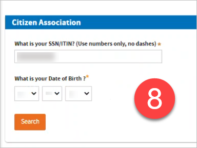Citizen Association security question to enter your SSN and DOB