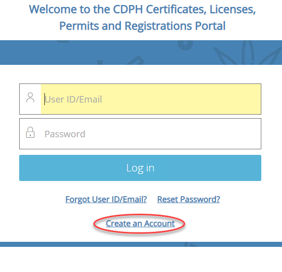 create an account link encircled on the log in page